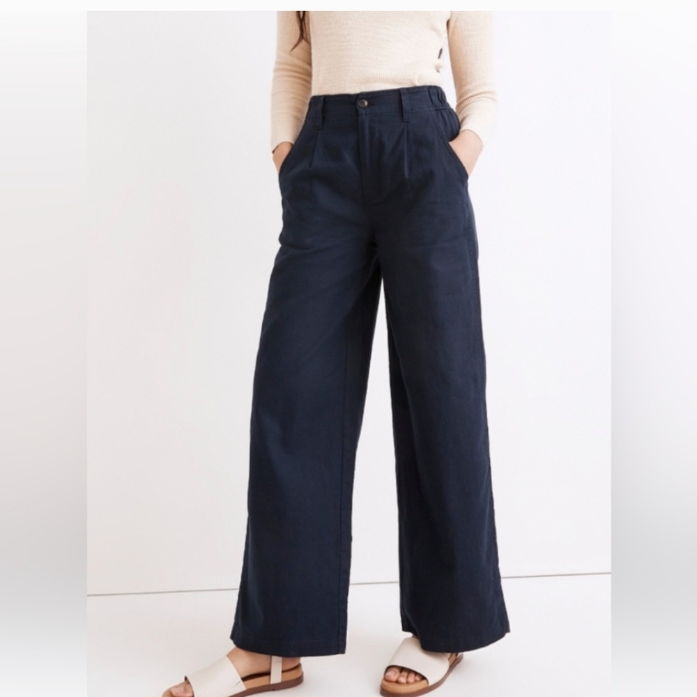 MADEWELL Tall Cotton-Linen Pleated Wide-Leg Pants Sz 4 TALL NE116